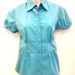 New York & Co Blue Short Sleeve Fitted Shirt